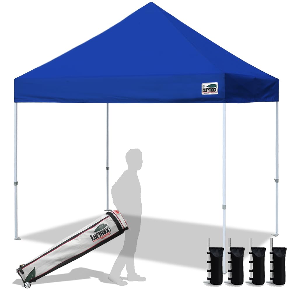 Eurmax Usa 8'X8' Pop Up Canopy Tent Commercial Instant Canopies With Heavy Duty Roller Bag,Bonus 4 Sand Weights Bags (Blue)