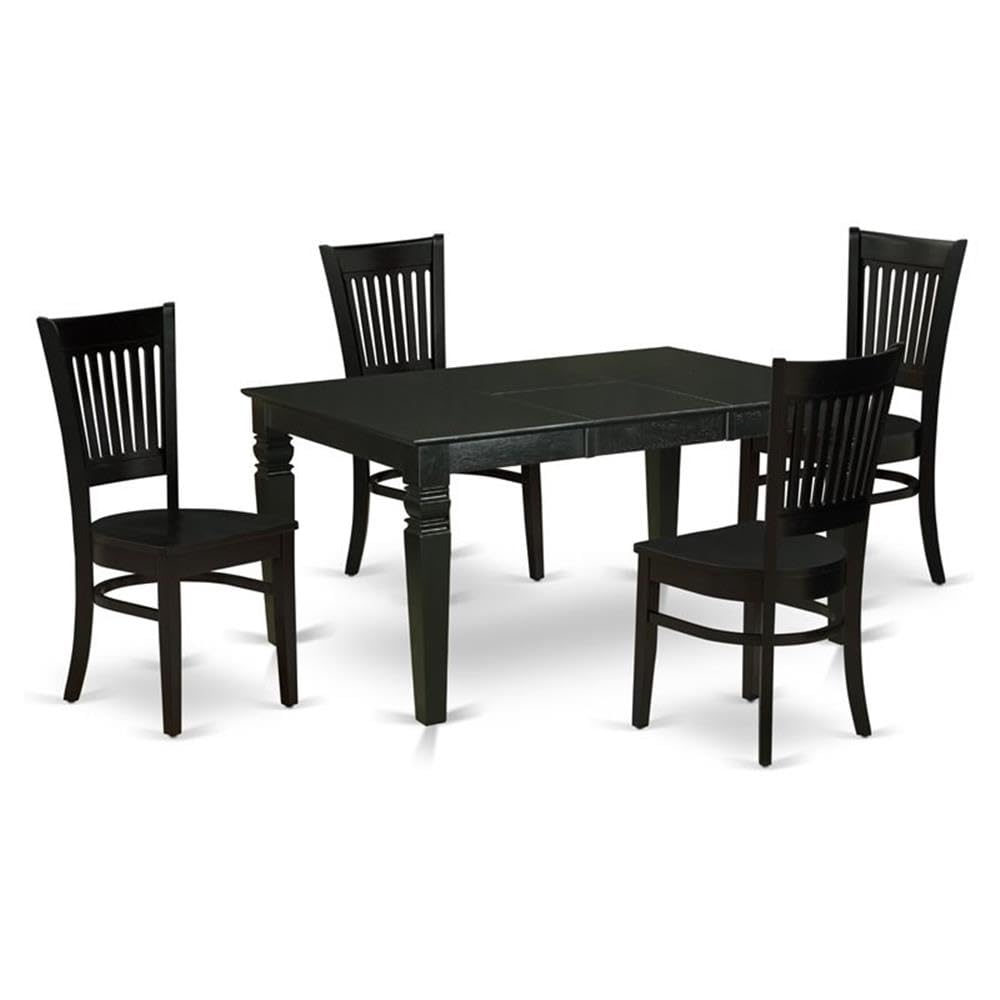 East West Furniture Weva5-Blk-W 5 Piece Dining Room Table Set Includes A Rectangle Wooden Table With Butterfly Leaf And 4 Kitchen Dining Chairs, 42X60 Inch, Black