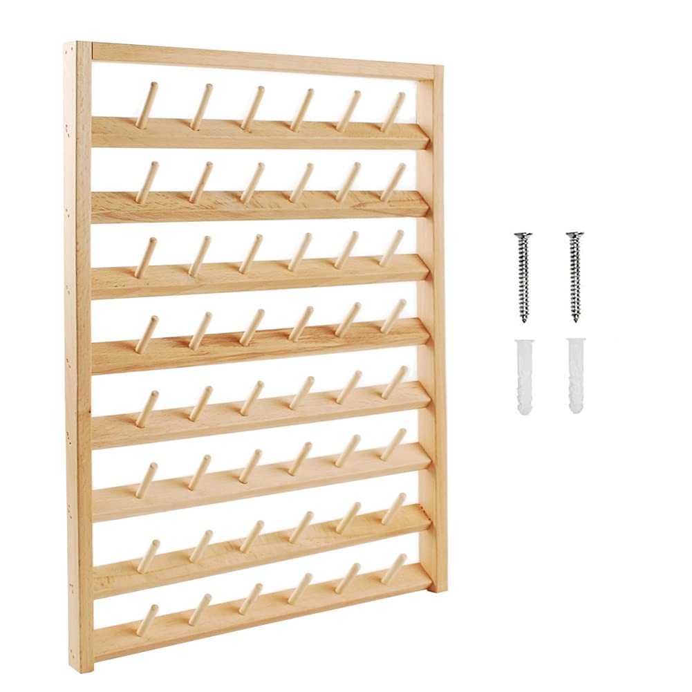 NW Wooden Thread Holder Sewing and Embroidery Thread Rack and Organizer Thread Rack for Sewing with Hanging Hooks for Wall(48-Sp