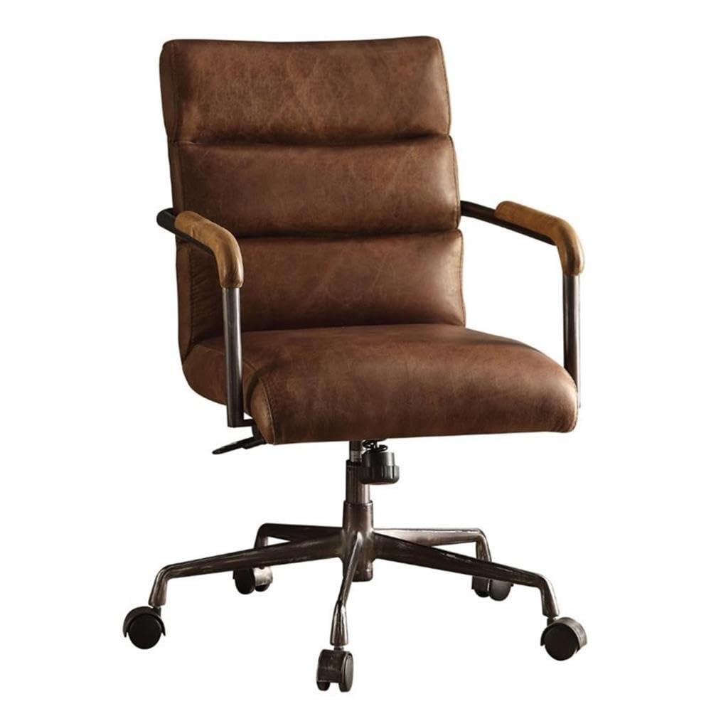 Acme Furniture Harith Leather Upholstered Swivel Office Chair in Retro Brown