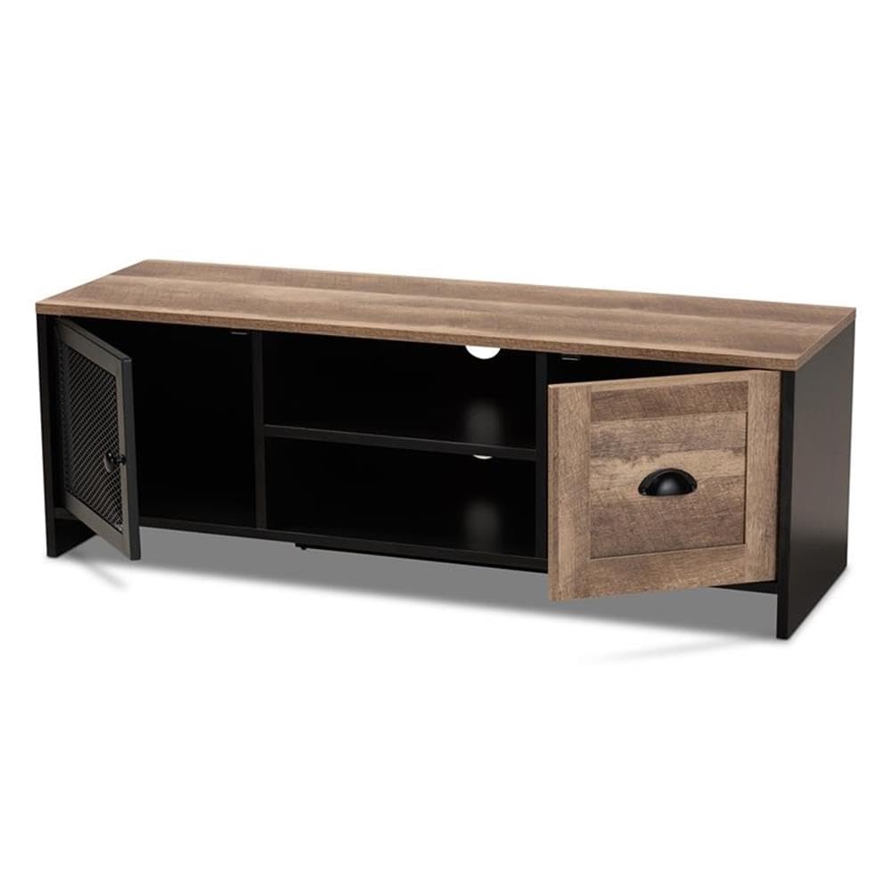 Baxton Studio Connell Brown and Black Finished Wood and Black Metal TV Stand
