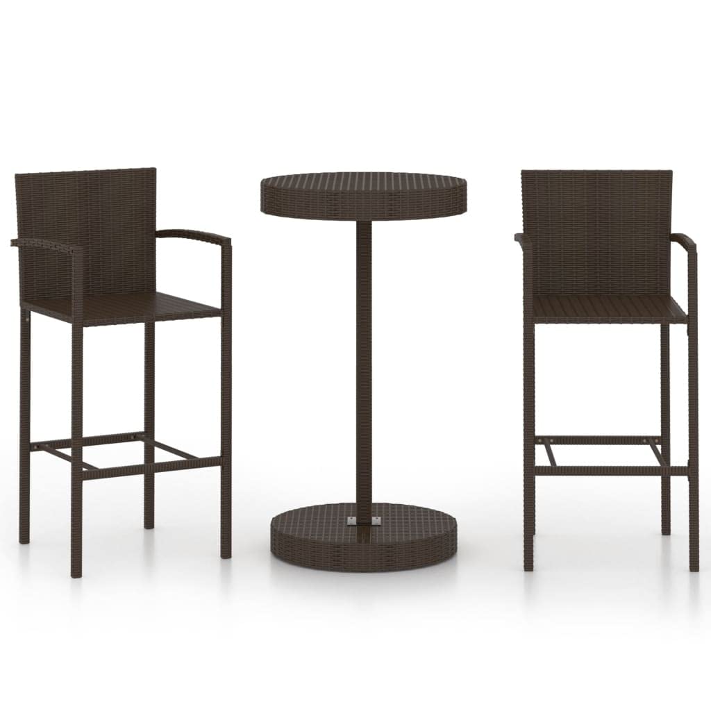 vidaXL Patio Bar Set 3 Piece Garden Outdoor Balcony Backyard Terrace Dining Dinner Bistro Table Chair Home Furniture Poly Rattan Brown