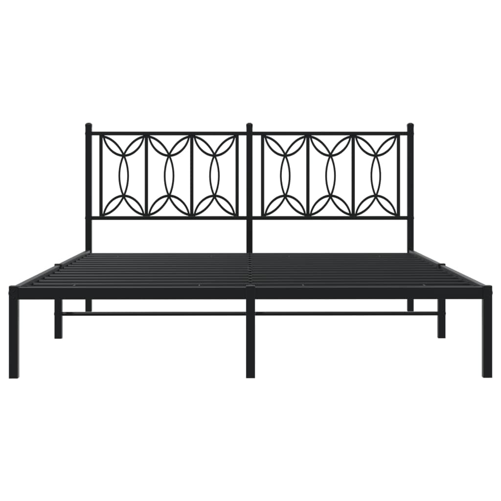 vidaXL Metal Bed Frame with Headboard Black Steel 59.1x78.7 - Double Bed with Storage Space