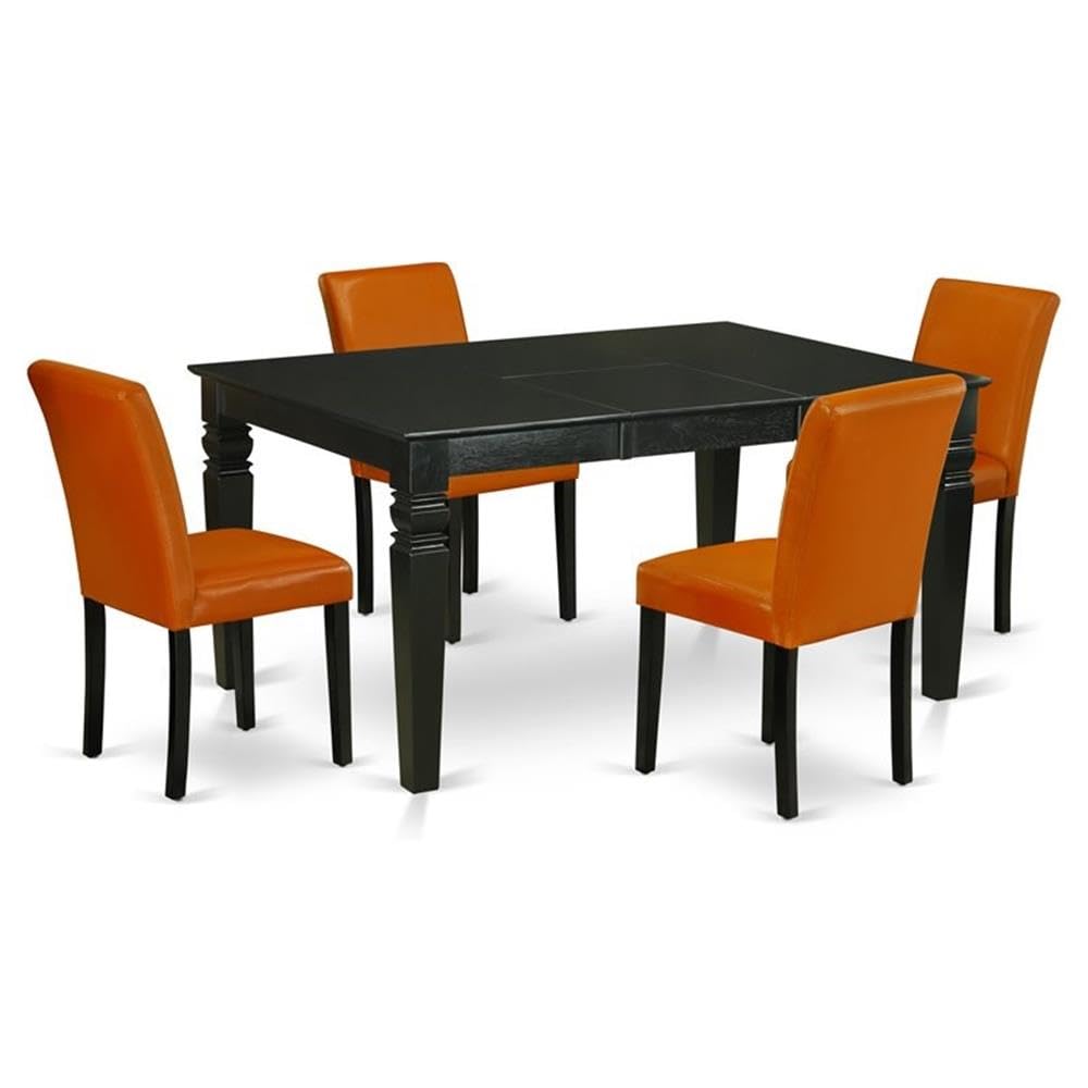 East West Furniture Weab5-Blk-61 5 Piece Dining Set Includes A Rectangle Dining Room Table With Butterfly Leaf And 4 Baked Bean Faux Leather Upholstered Chairs, 42X60 Inch, Black
