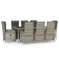 vidaXL 9-Piece Garden Lounge Set with Reclinable Chairs and Cushions - Gray Poly Rattan Dining Set with Steel Frame and Tempered
