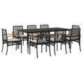 vidaXL 9 Piece Garden Dining Set and Cushions, Table and Chairs, Relaxing Armchairs, Seats for Patio Terrace, Synthetic Rattan Black