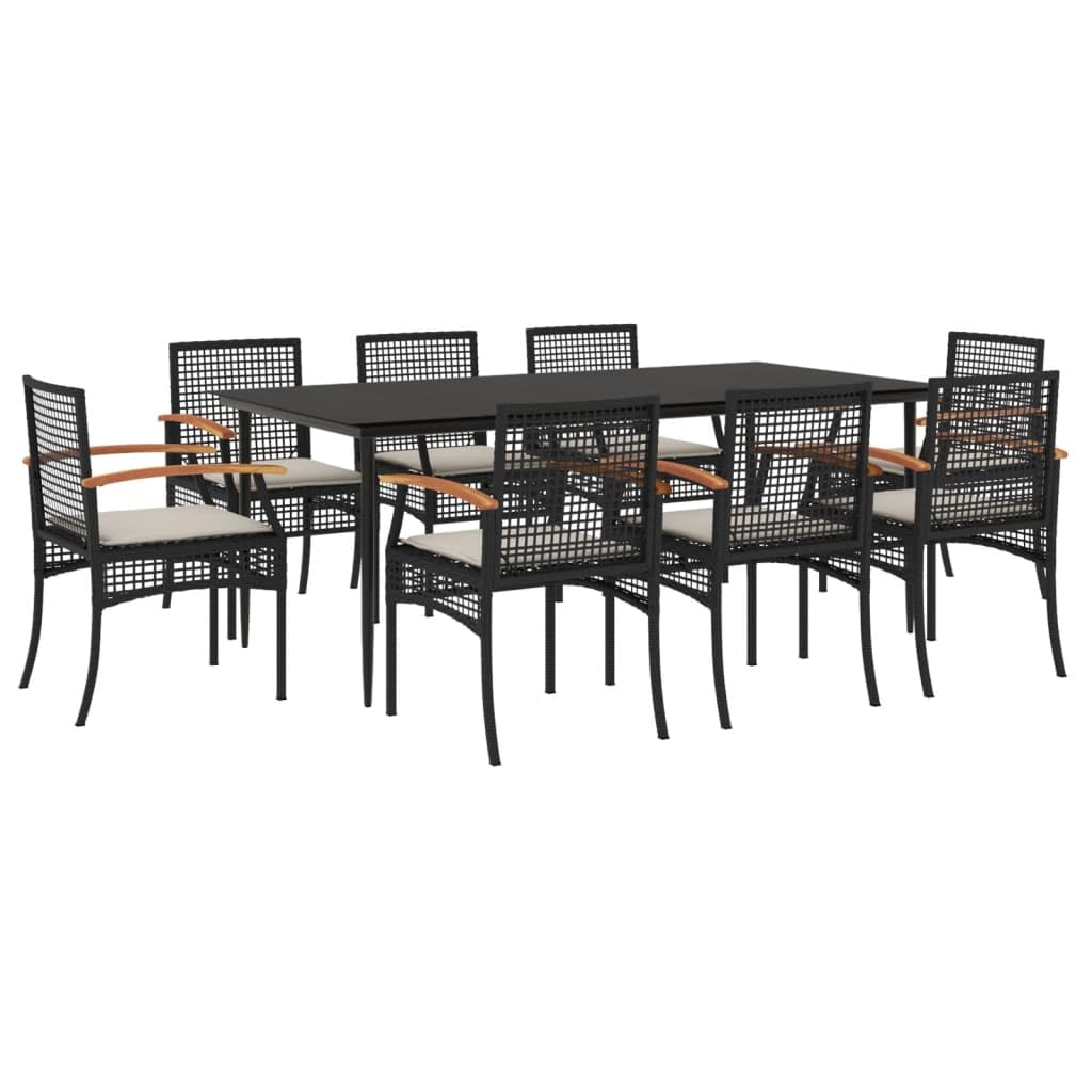 vidaXL 9 Piece Garden Dining Set and Cushions, Table and Chairs, Relaxing Armchairs, Seats for Patio Terrace, Synthetic Rattan Black