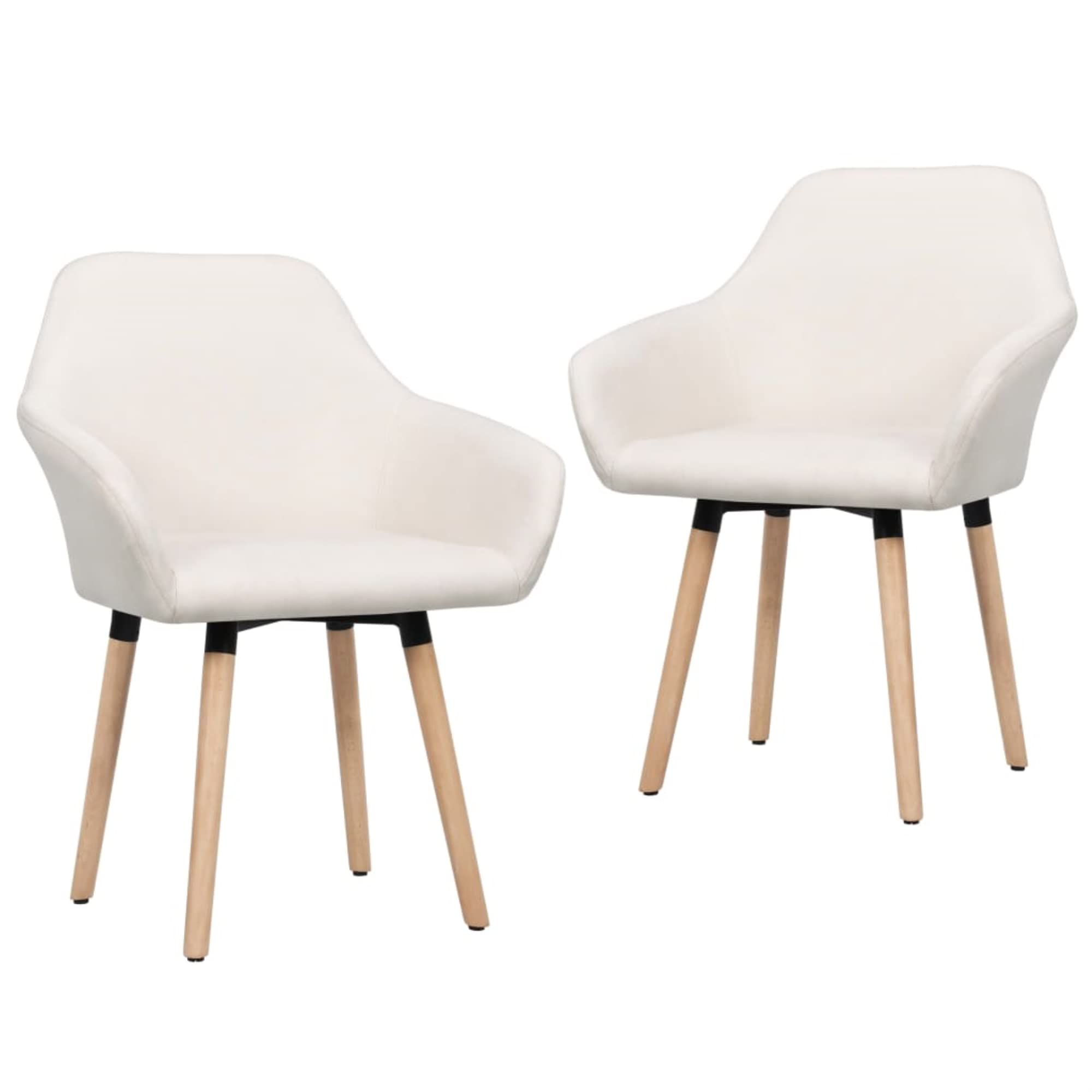vidaXL Set of 2 Dining Chairs with Armrests, Cream Fabric Upholstery, Black Metal & Solid Beech Wood Legs