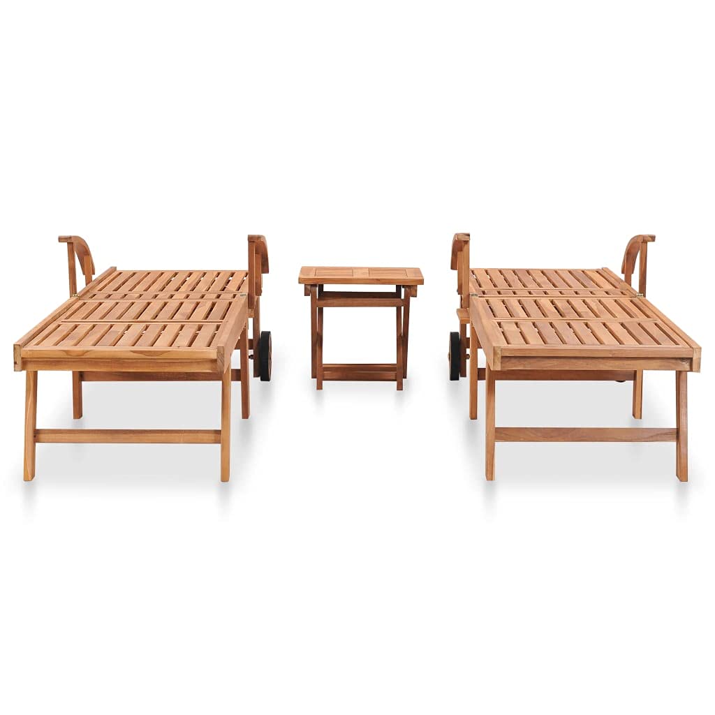 vidaXL 2-Piece Solid Teak Wood Sunlounger Set - Thumbnail 2