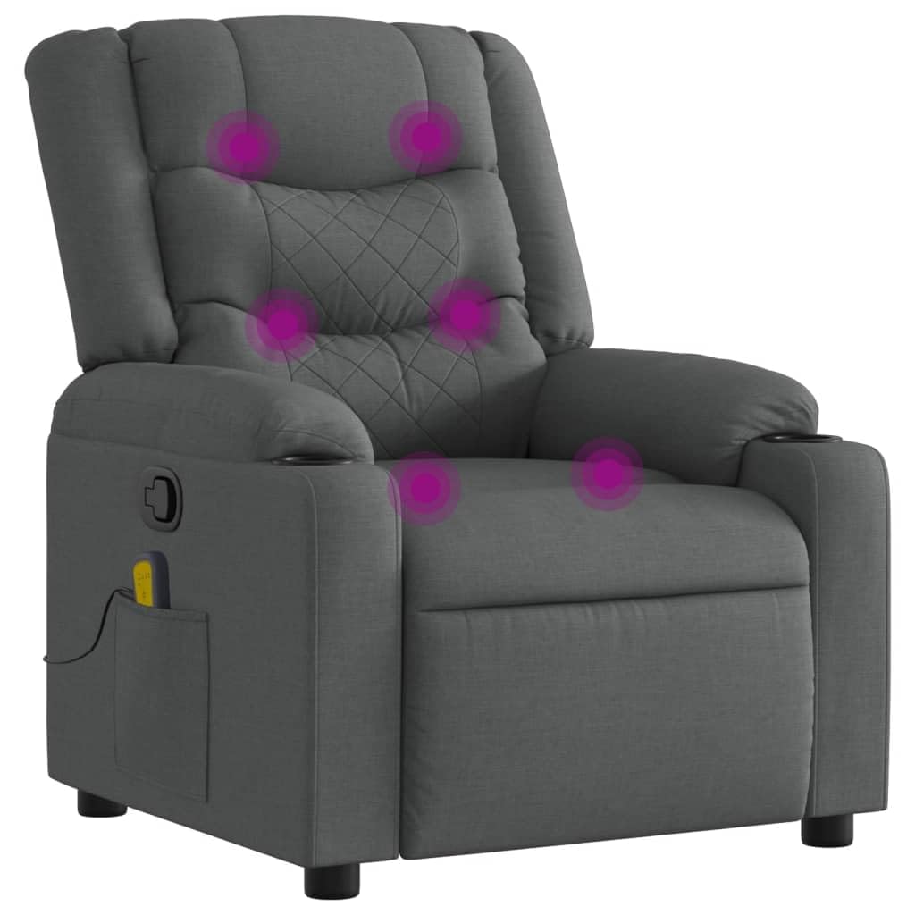 vidaXL Dark Gray Fabric Massage Recliner Chair - Manual Recline, Vibration Massage, Cup Holders, Cozy Padded Lounger for Living Room, 374131