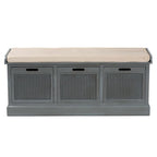 Baxton Studio Sheldon Beige Fabric and Gray Finished Wood Rattan 3-Drawer Bench