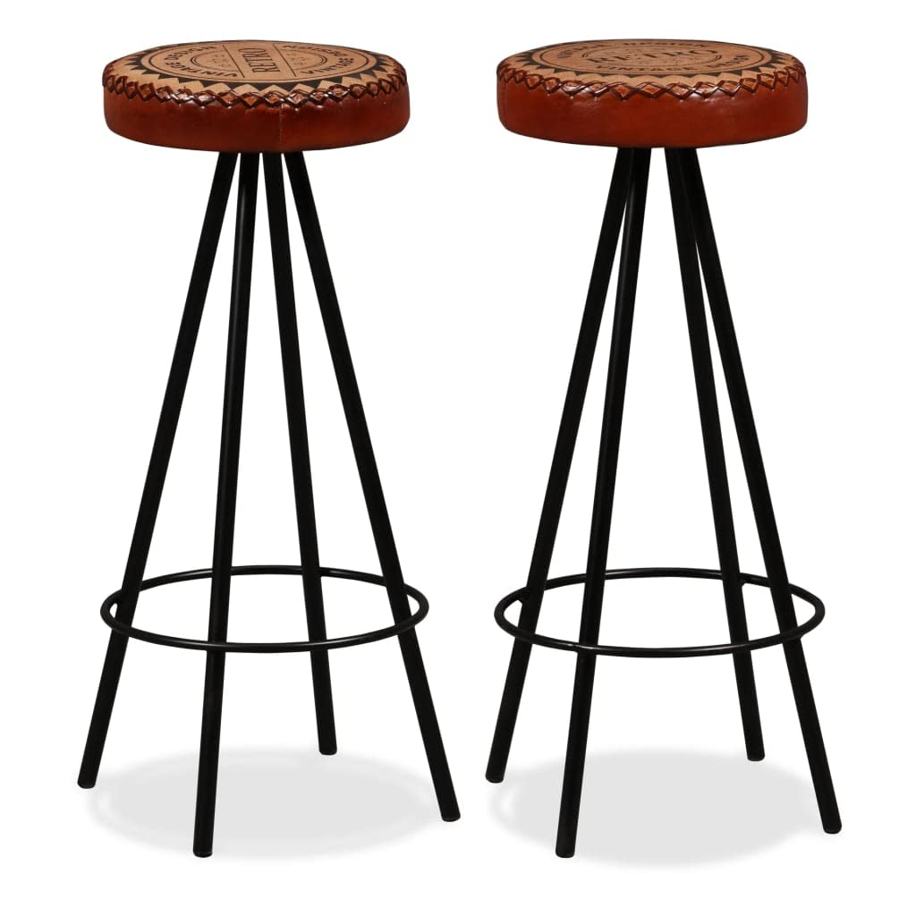 vidaXL Bar Stools - Industrial Design, Genuine Leather & Canvas Upholstery, Strong Steel Legs, Brown & Black, 2pcs Set