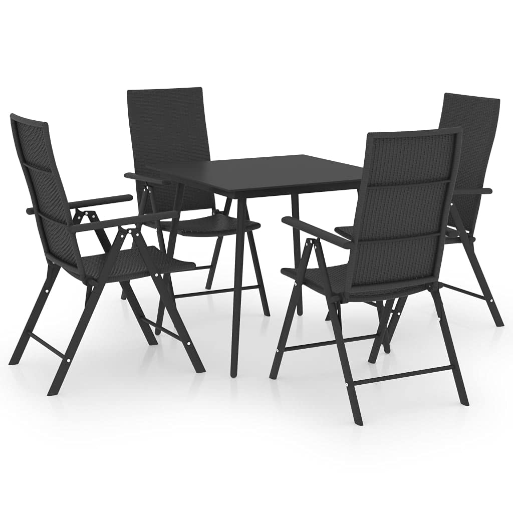 vidaXL 5-Piece Black Patio Dining Set - Outdoor Garden Furniture with PE Rattan Chairs & Glass Top Table - Easy Assembly and Weather-Resistant