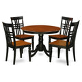 East West Furniture HLLG5-BCH-W 5 Piece Modern Dining Table Set Includes a Round Wooden Table with Pedestal and 4 Dining Room Chairs, 42x42 Inch, Black & Cherry