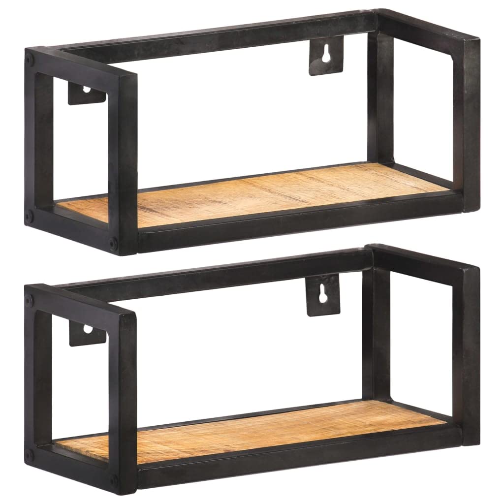 vidaXL Wall Shelves Set of 2 - Industrial Style, 15.7&quot; Solid Reclaimed Wood Wall Mounted Shelves with Black Powder-Coated Iron Frame