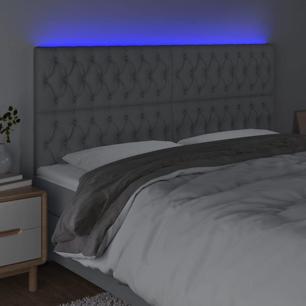vidaXL LED Headboard, Upholstered Headboard for Bed Home, Bed Headboard with LED Light, Bedroom Furniture, Light Gray 70.9"x2.8"x46.5"/50.4" Fabric