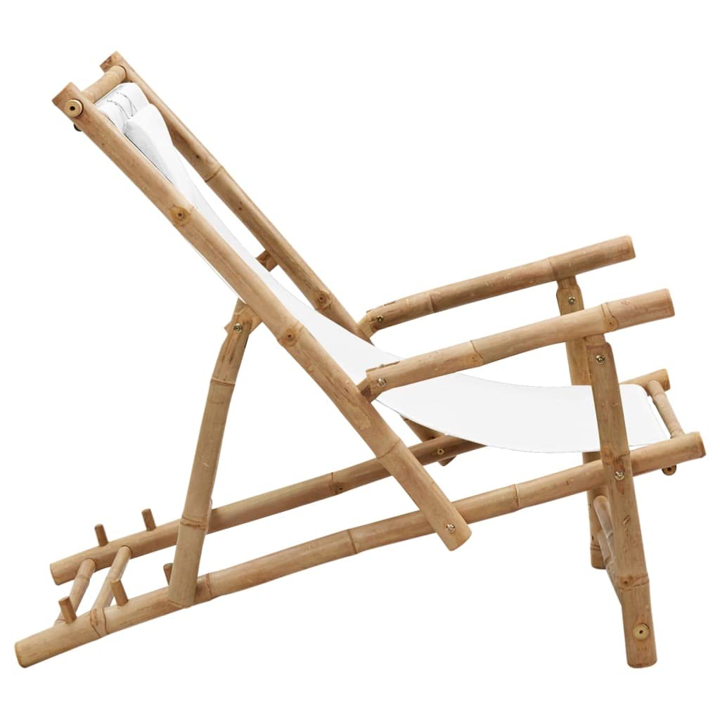 vidaXL Cream White Adjustable Deck Chair - Bamboo and Durable Canvas Material - Foldable Design for Easy Storage - Ideal for Garden, Patio, and Terrace