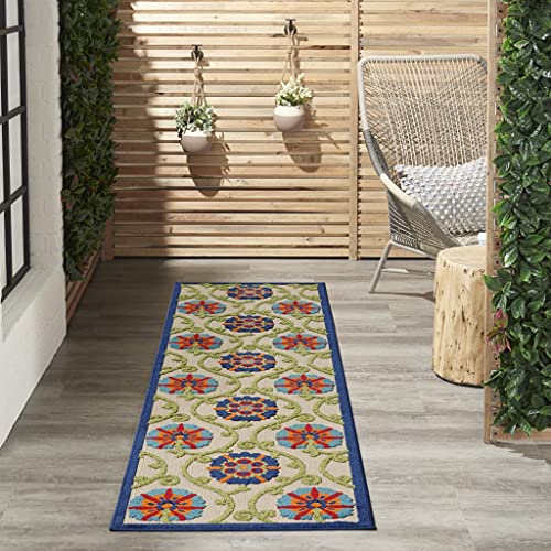 HomeRoots Blue/Multicolor 100% Polypropylene 2’ x 6’ Blue Vines Indoor Outdoor Runner Rug