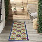HomeRoots Blue/Multicolor 100% Polypropylene 2’ x 6’ Blue Vines Indoor Outdoor Runner Rug