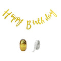 HANKLEY Golden Calligraphic Happy Birthday Banner with String (Assorted) and Wall Adhesive Tape for Birthday Celebrations and De