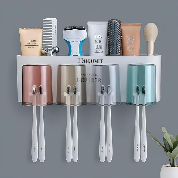 DHRUMIT Plastic Toothbrush Holder Wall Mounted, Tooth Brushes Holder, Toothbrush Holders for Bathroom, Brush Holder for Bathroom