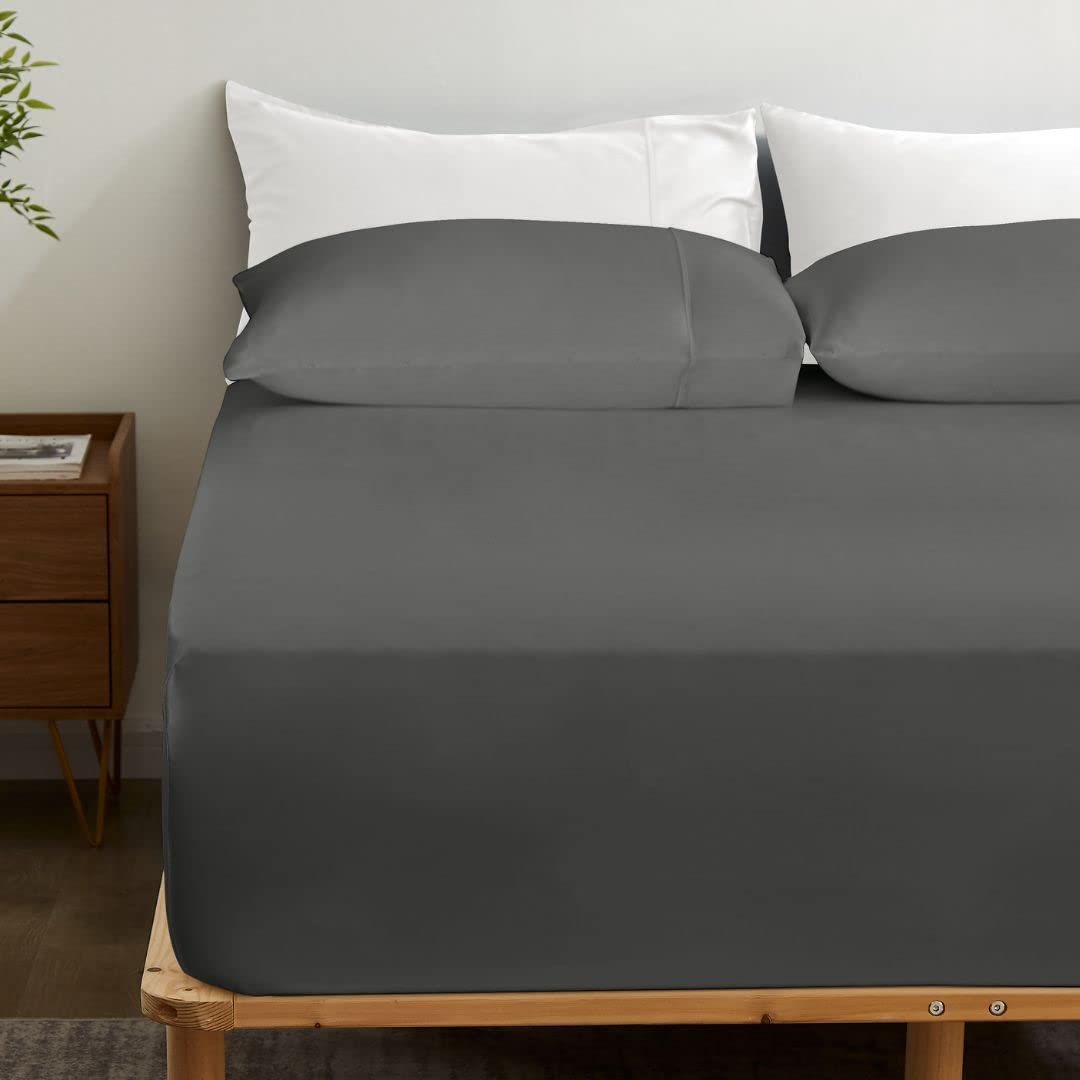 Gokotta Bamboo Rayon Fitted Sheet And Pillow Case, Super Soft Cooling Fitted Sheet With 4 Elastic Corner Straps - 16' Pocket Fi