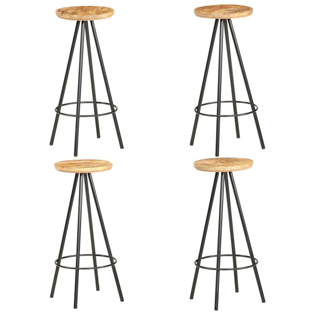 FAMIROSA Bar Stools 4 pcs Rough Mango Wood