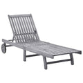 vidaXL Solid Acacia Wood Sun Lounger with Adjustable Backrest and Wheels, Gray Wash Finish, Outdoor Relaxation, Garden Patio Pool Lounger Bed, Easy to Assemble
