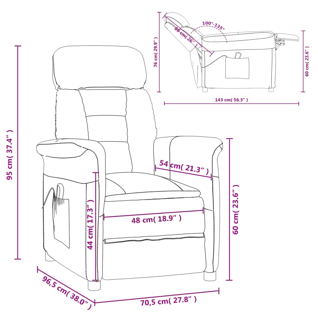 vidaXL Modern Faux Suede Leather Massage Recliner - Cream Color, Adjustable Footrest and Backrest, 6-Point Vibration Massaging Function, Durable Upholstery with Thick Padding
