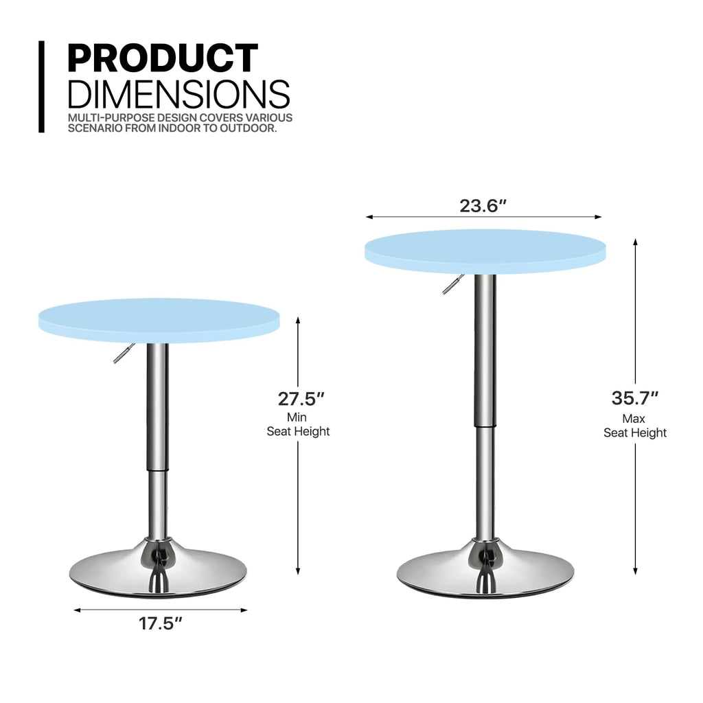 Monibloom Bistro Pub Table Round Bar 27.5'- 36' Height-Adjustable Cocktail Table With 23.5 Inch Table Top For Dining Room Home Kitchen Patio Bistro (Blue)