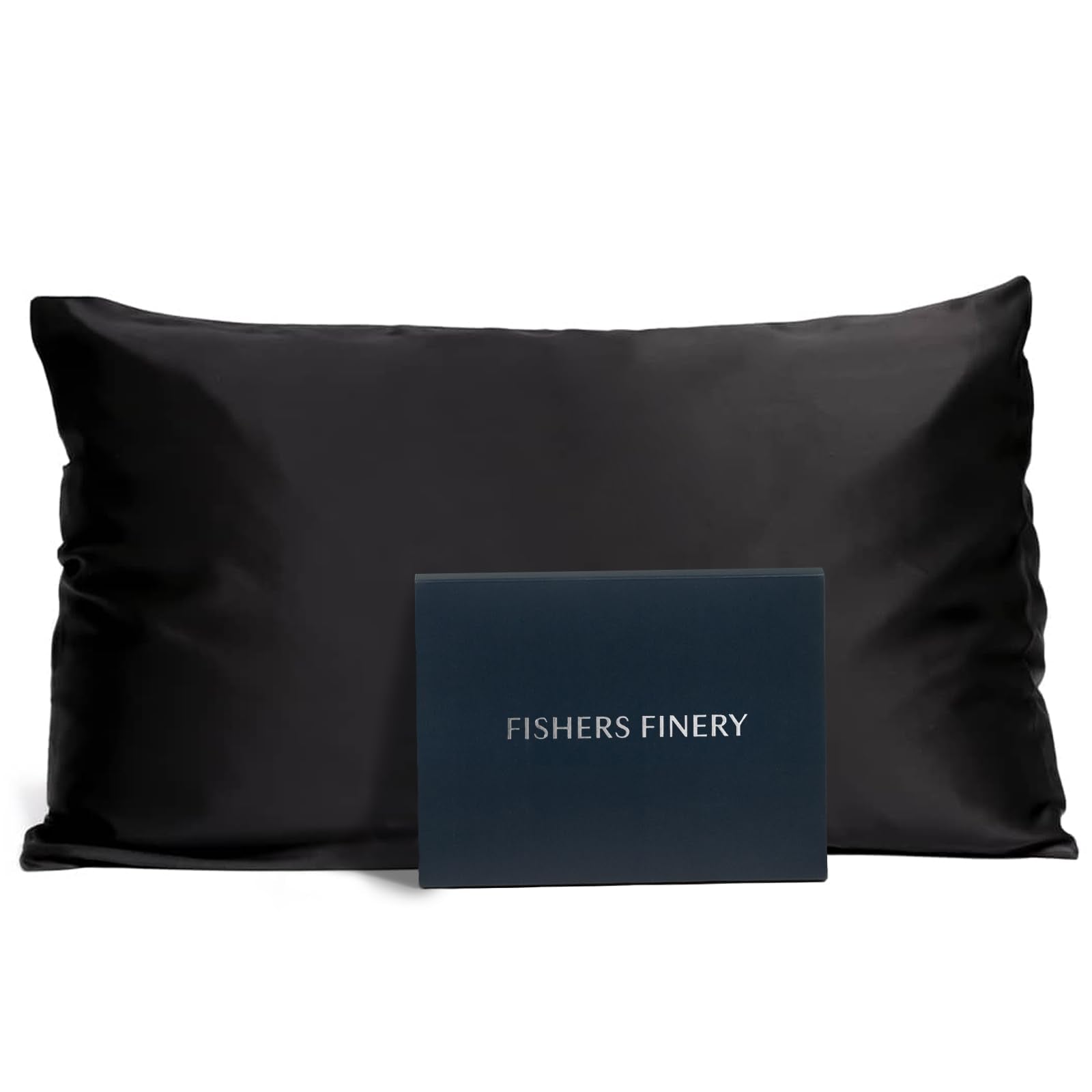 Fishers Finery 19Mm 100% Pure Mulberry Silk Pillowcase, Good Housekeeping Quality Tested (Black, Q)