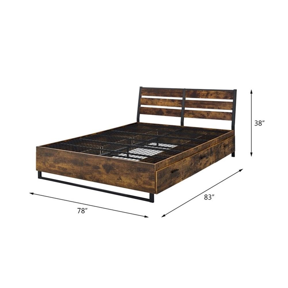 Acme Juvanth Eastern King Wooden Bed with Storage in Oak and Black