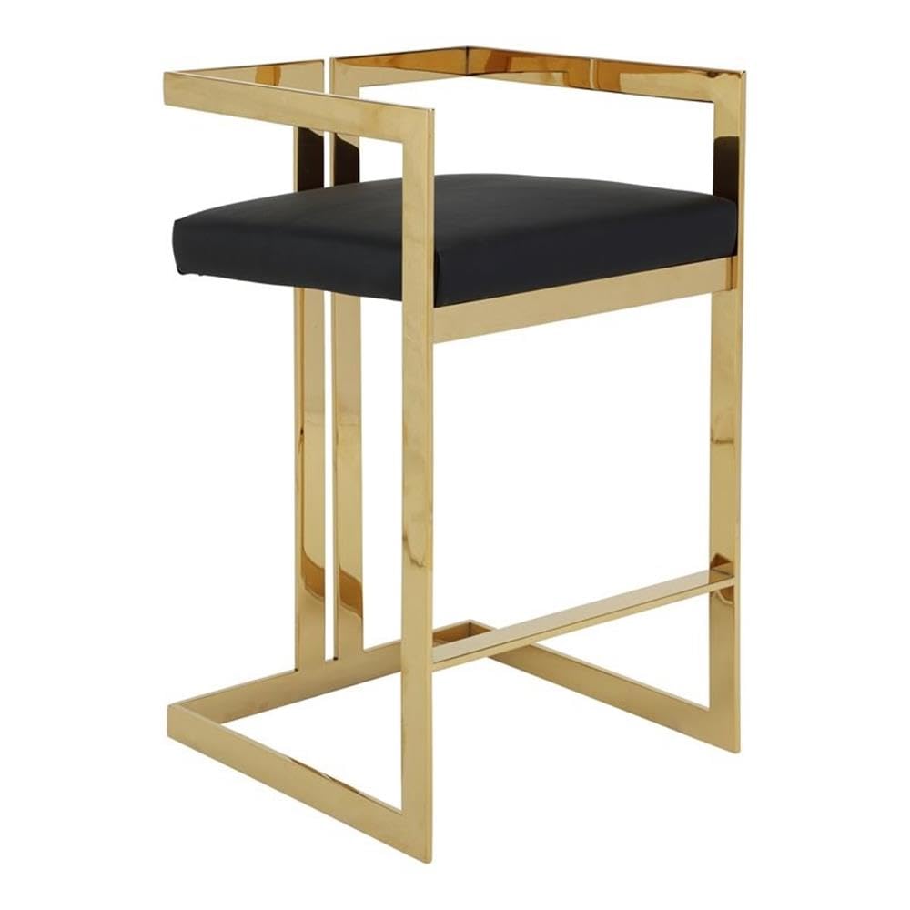 Pangea Home Kenzie 27.5&quot; Stainless Steel & Faux Leather Bar Stool In Black/Gold