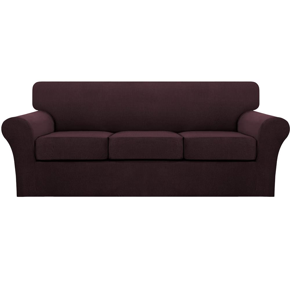 4 Piece Sofa Covers For 3 Cushion Couch Sofa Slipcover Soft Couch Cover For Dogs-Washable Sofa Furniture Covers With 3 Individual Cushion Covers, Feature Thick Jacquard Fabric (3 Cushion Sofa, Brown)