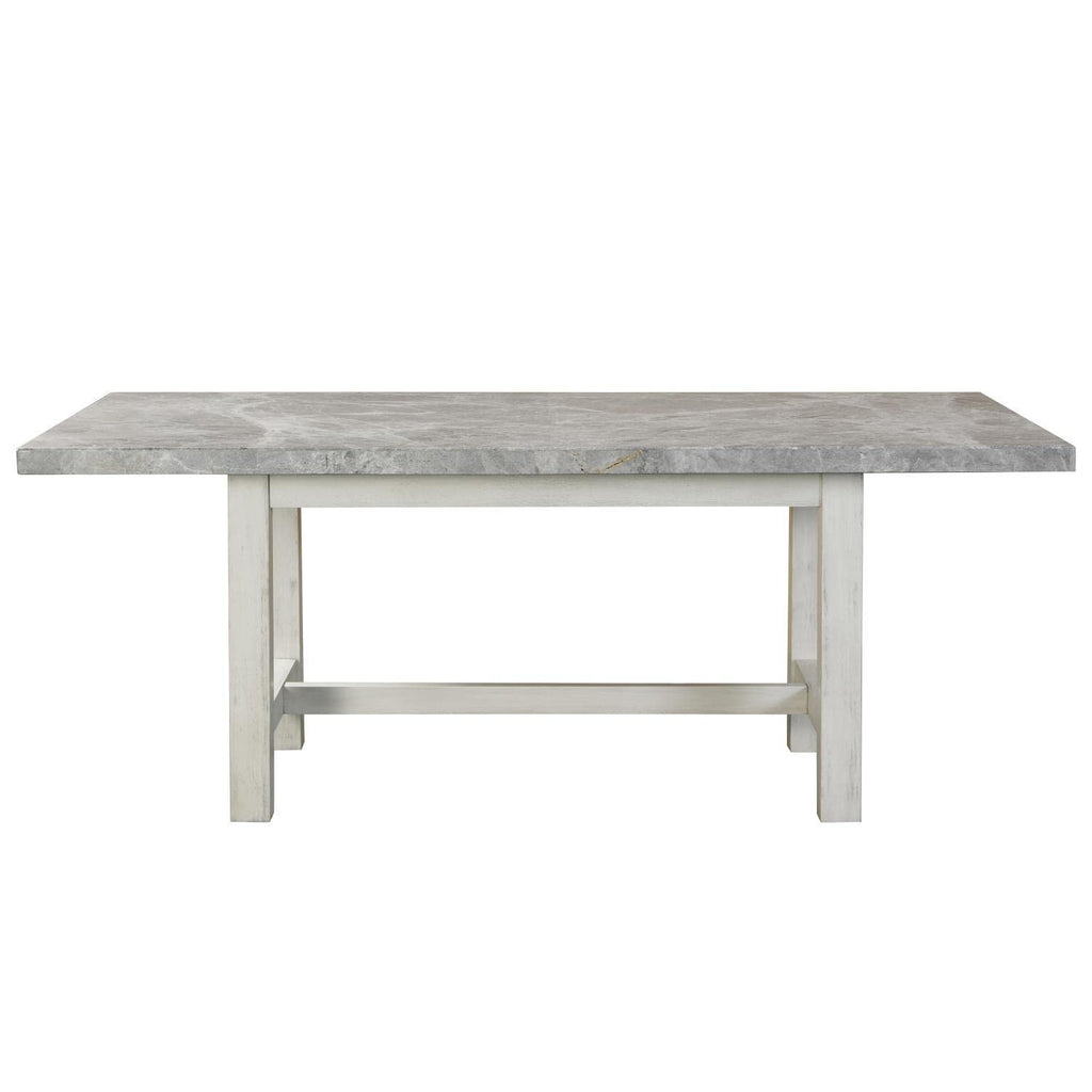 Steve Silver Co Gray Marble Top Dining, Pine Solids, Antique White Finish, Cross Stretchers, Primitive Styling Table