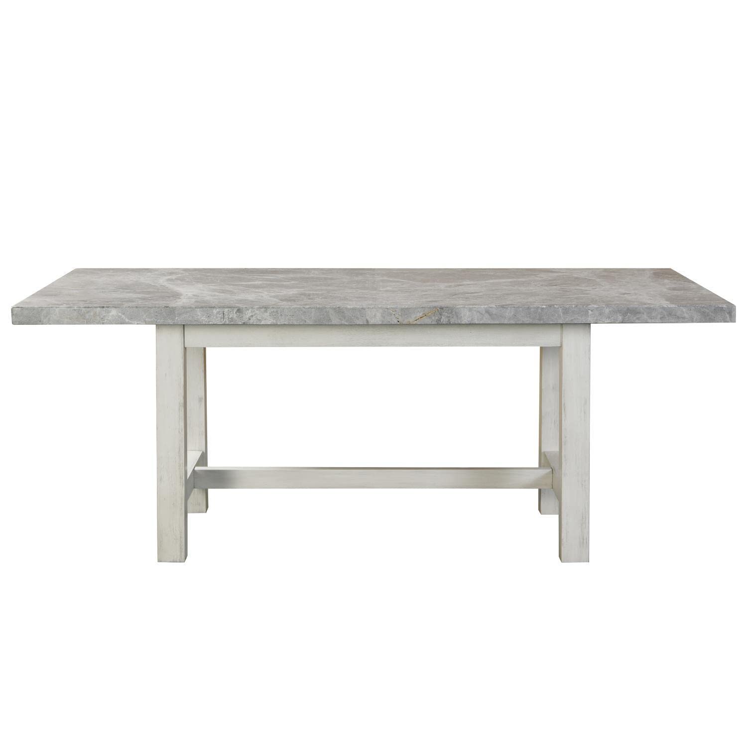 Steve Silver Co Gray Marble Top Dining, Pine Solids, Antique White Finish, Cross Stretchers, Primitive Styling Table
