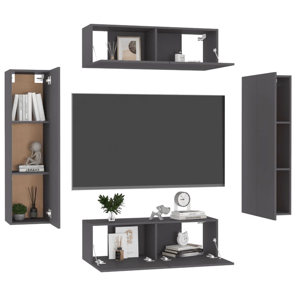 vidaXL TV Cabinet Set 10 Piece Home Living Room Furniture TV Stand HiFi Stereo Cabinet Media Unit Entertainment Center Black Engineered Wood