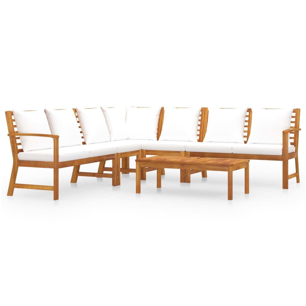 vidaXL Patio Lounge Set 6 Piece, Patio Furniture Set for Outdoor, Sectional Sofa with Cushions, Corner Sofa, Modern Style, Cream Solid Wood Acacia