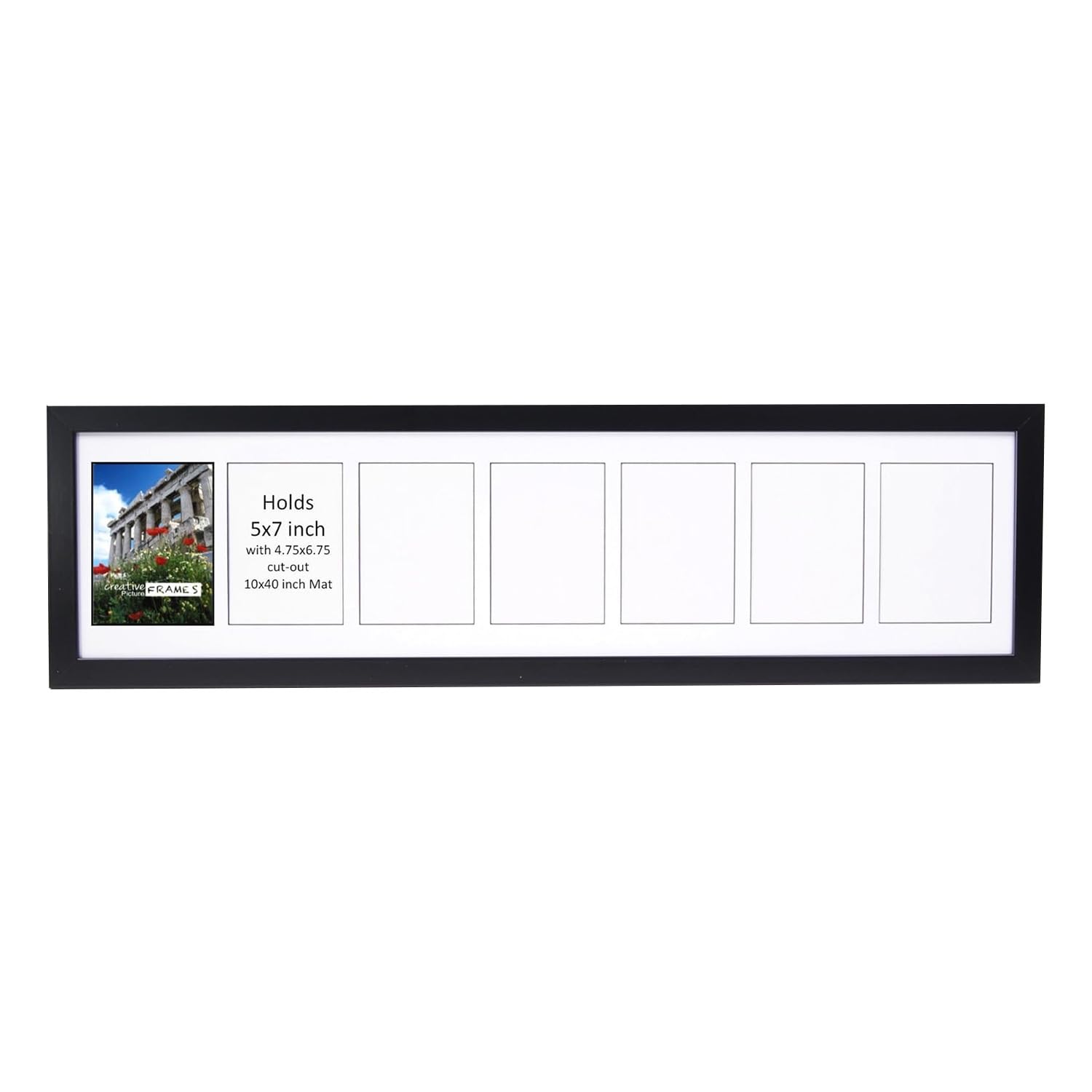 Creative Picture Frames 7 Opening Glass Face Black Picture Frame To Hold 5 By 7 Inch Photographs Including 10X40-Inch White Mat 