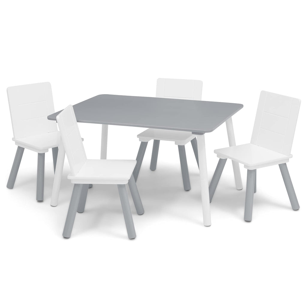 Delta Children Kids Table And Chair Set (4 Chairs Included) - Ideal For Arts & Crafts, Snack Time, Homeschooling, Homework & More, Grey/White