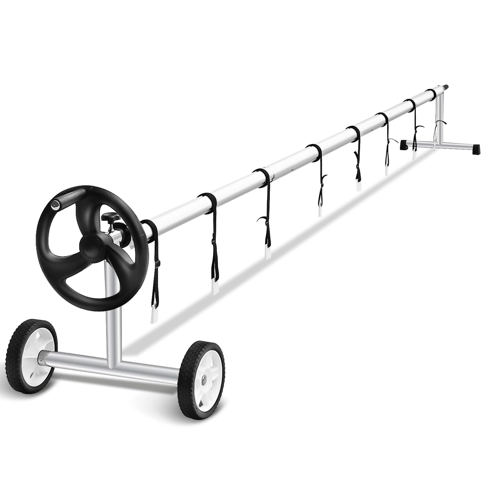 Goplus 18Ft Pool Cover Reel Set, Adjustable Aluminum Pool Solar Cover Reel With Hand Crank And Wheels, Inground Swimming Pool So