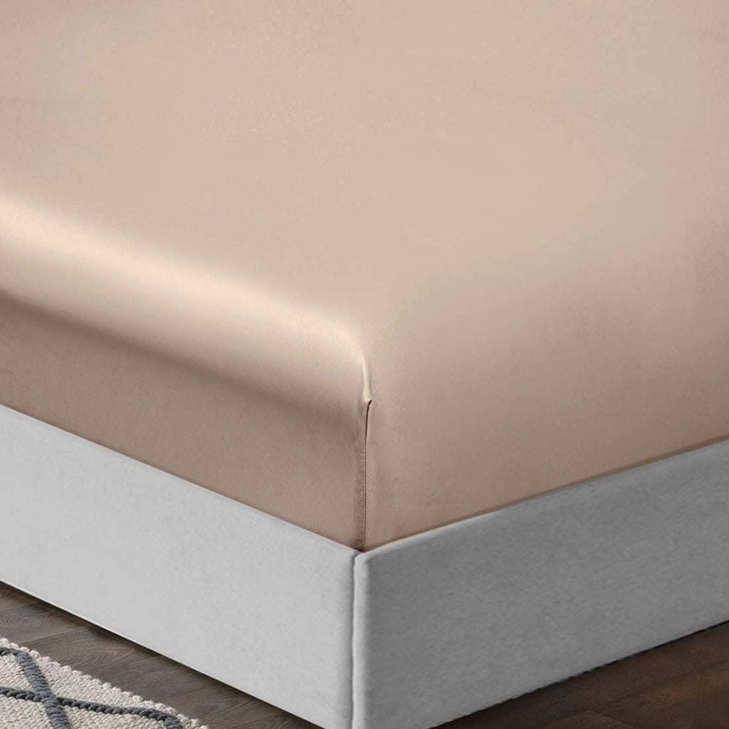 Treely 6 Piece Satin Sheets Full Size Silky Smooth Taupe Satin Sheet Set With Deep Pocket, Satin Fitted Sheet, Flat Sheet, 4 Sat