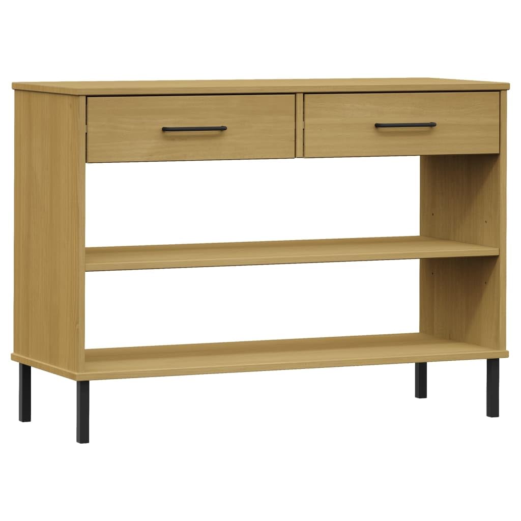 INLIFE Console Cabinet with Metal Legs Brown Solid Wood Pine Oslo