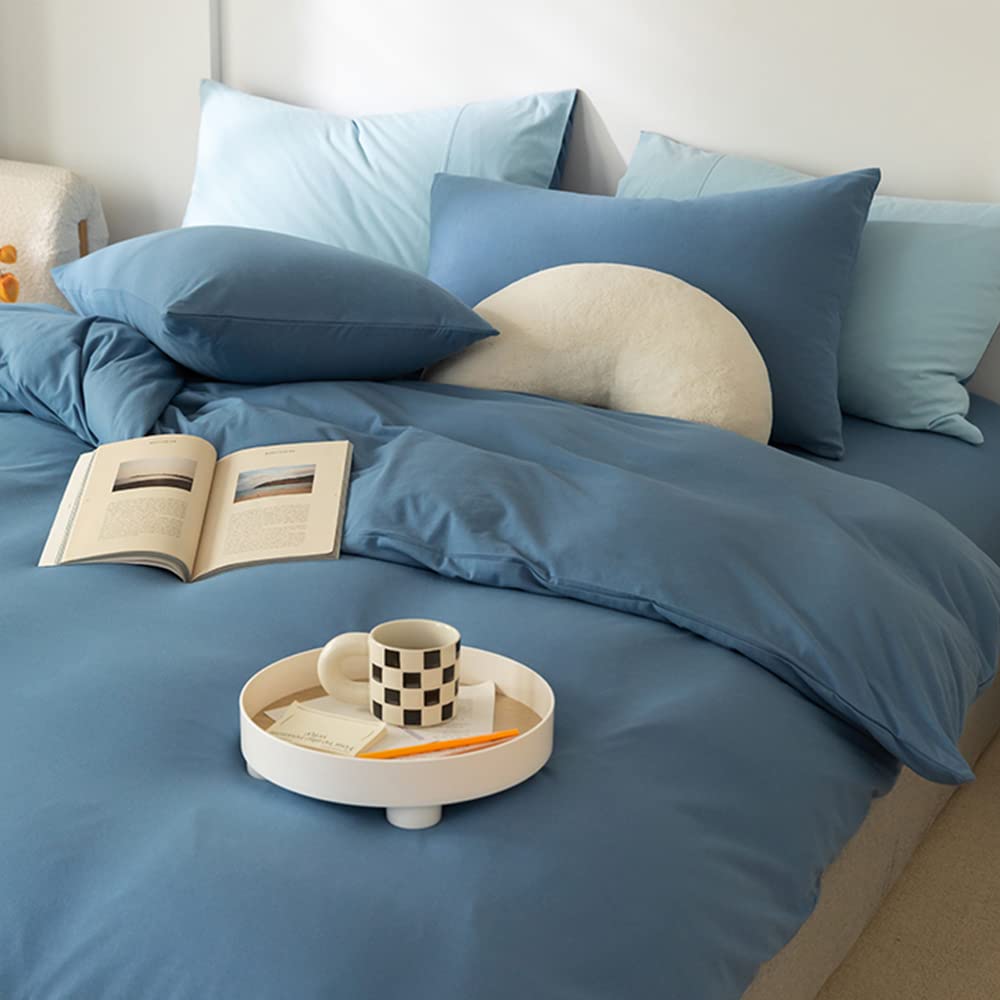 Clothknow Lake Blue Comforter Set California King 3Pcs Blue Bedding Comforter Sets Dusty Blue Comforter Soft Grayish Blue Comfor