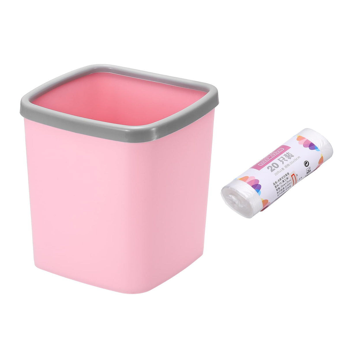uxcell Small Plastic Trash Can 7.1x7.1x7.7 with Bags,Pink