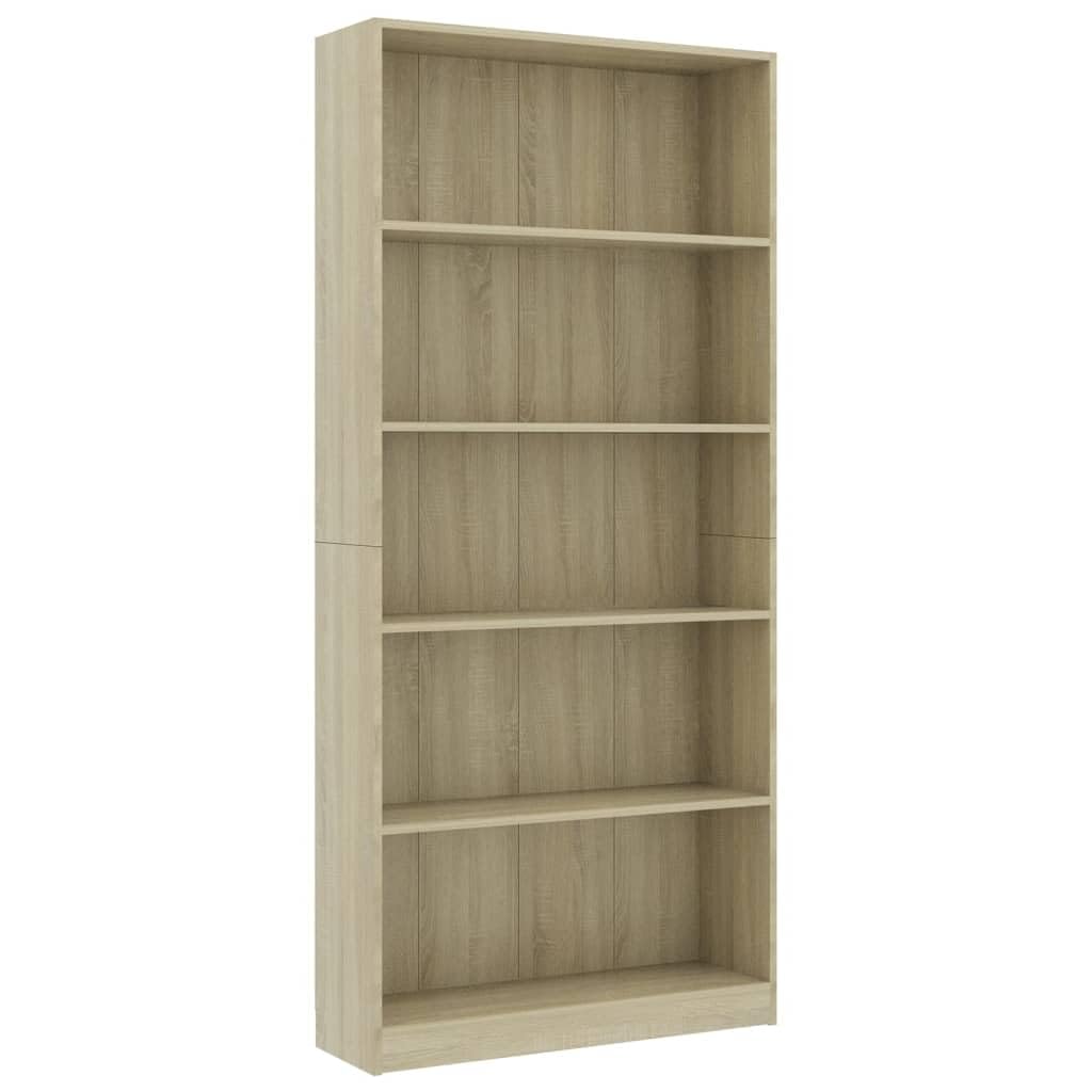 vidaXL 5-Tier Book Cabinet Sonoma Oak 31.5&quot;x9.4&quot;x68.9&quot; Chipboard