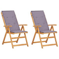 vidaXL Patio Chairs Set of 2 - Dark Gray - Weather-Resistant Solid Acacia Wood - Foldable and Reclining with Cushions for Comfort