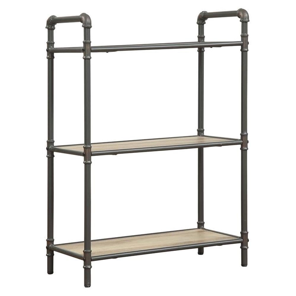 Acme Itzel 3 Wooden Tiers Rectangular Bookshelf in Antique Oak and Sandy Gray