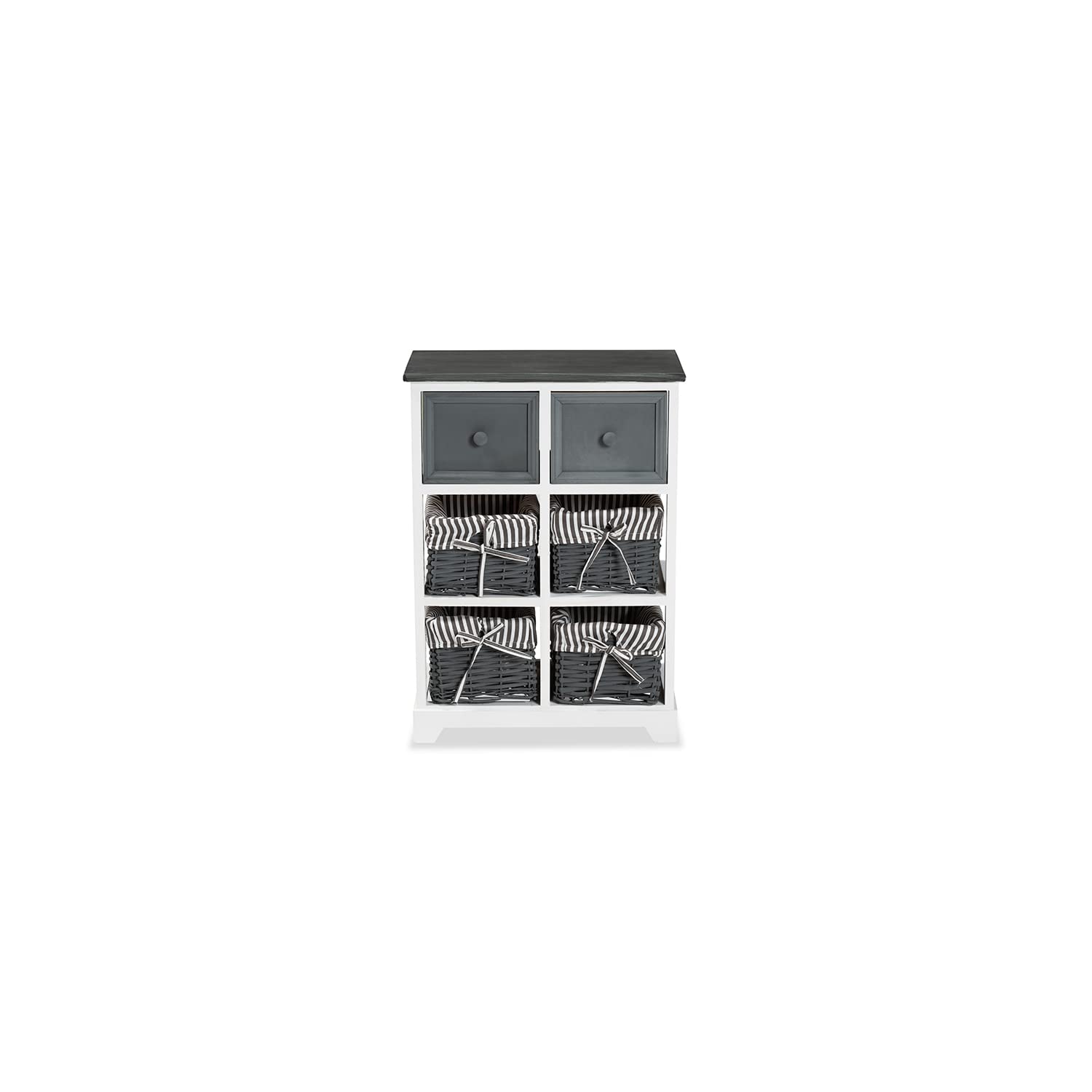 Baxton Studio Premala Modern and Contemporary Two-Tone Grey and White Finished Wood 2-Drawer Storage Unit with Baskets