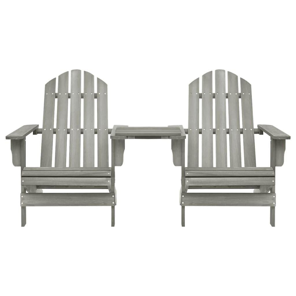 vidaXL Solid Fir Wood Patio Adirondack Chairs with Tea Table Set, Weather Resistant, Comfortable Ergonomic Design, Gray